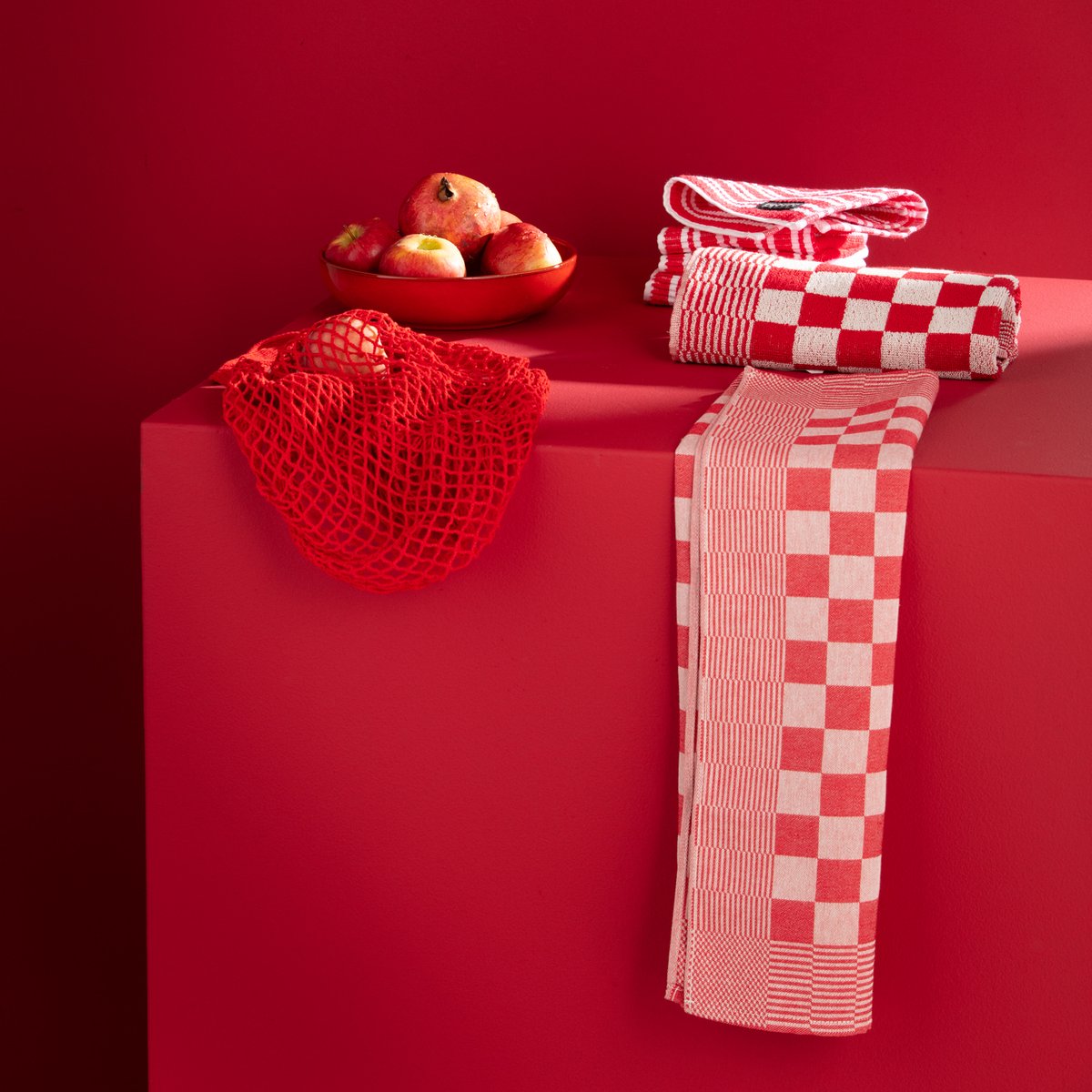 Bol.com DDDDD - Barbeque - Theedoeken en Keukendoeken - Set van 4 stuks - 60x65 cm/50x55 cm - Geblokt - Rood aanbieding