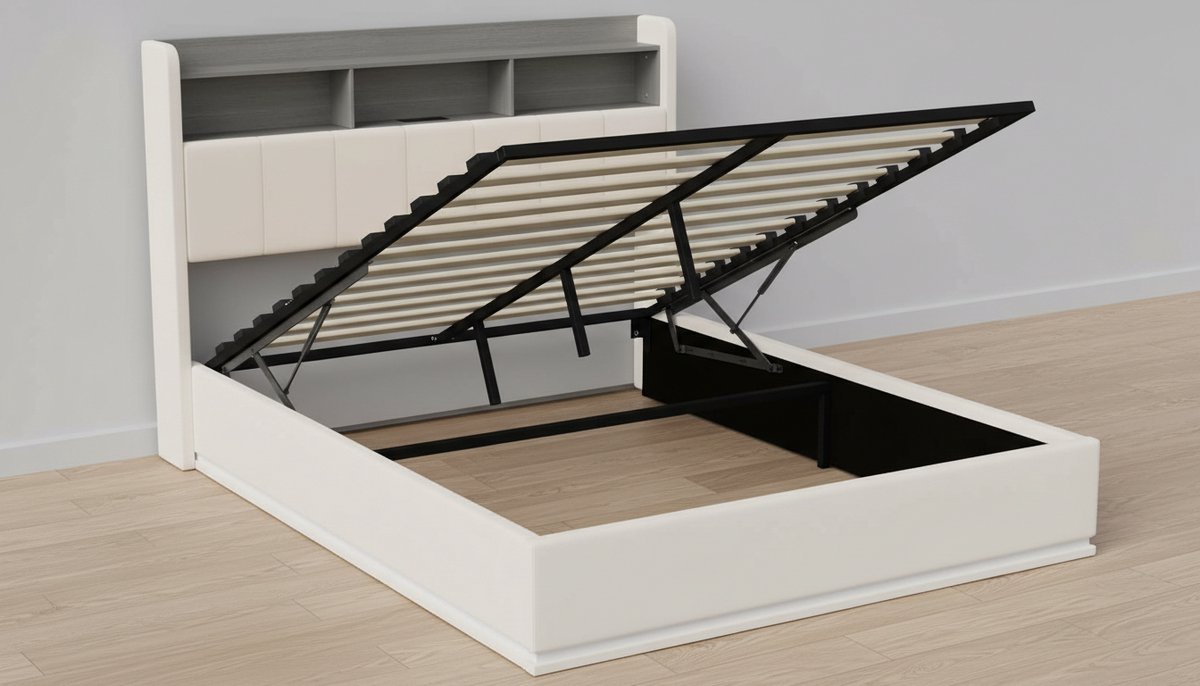 Gestoffeerd Opbergbed 160x200 cm Casa Velluto – Luxe Tweepersoonsbed met LED-verlichting, USB-poort en Hydraulische Opbergruimte – Fluweel, Modern Slaapkamerbed voor Volwassenen