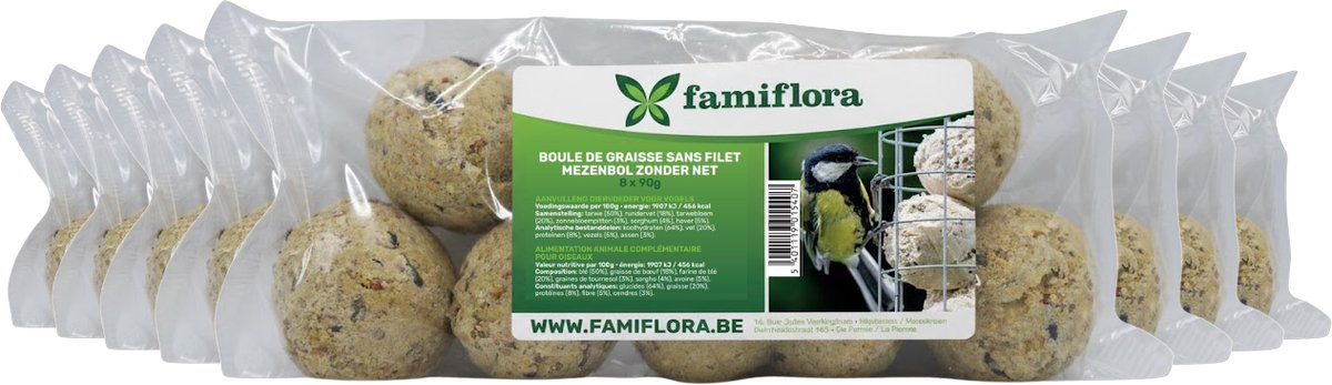 Famiflora Set van 64 mezenbollen zonder netje - 8x8 (90g per vetbol) - Zonder netje voor veilige consumptie en minder plastic afval