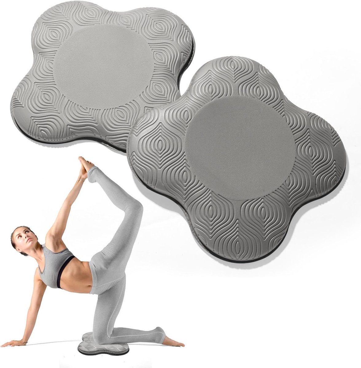 2 Yoga knielmat - kniemat - kniebeschermers - Sportmat - knieondersteuning - kniebrace - steunkussen - geschikt voor knieën, ellebogen, polsen, handen en hoofd - TPE - Grijs