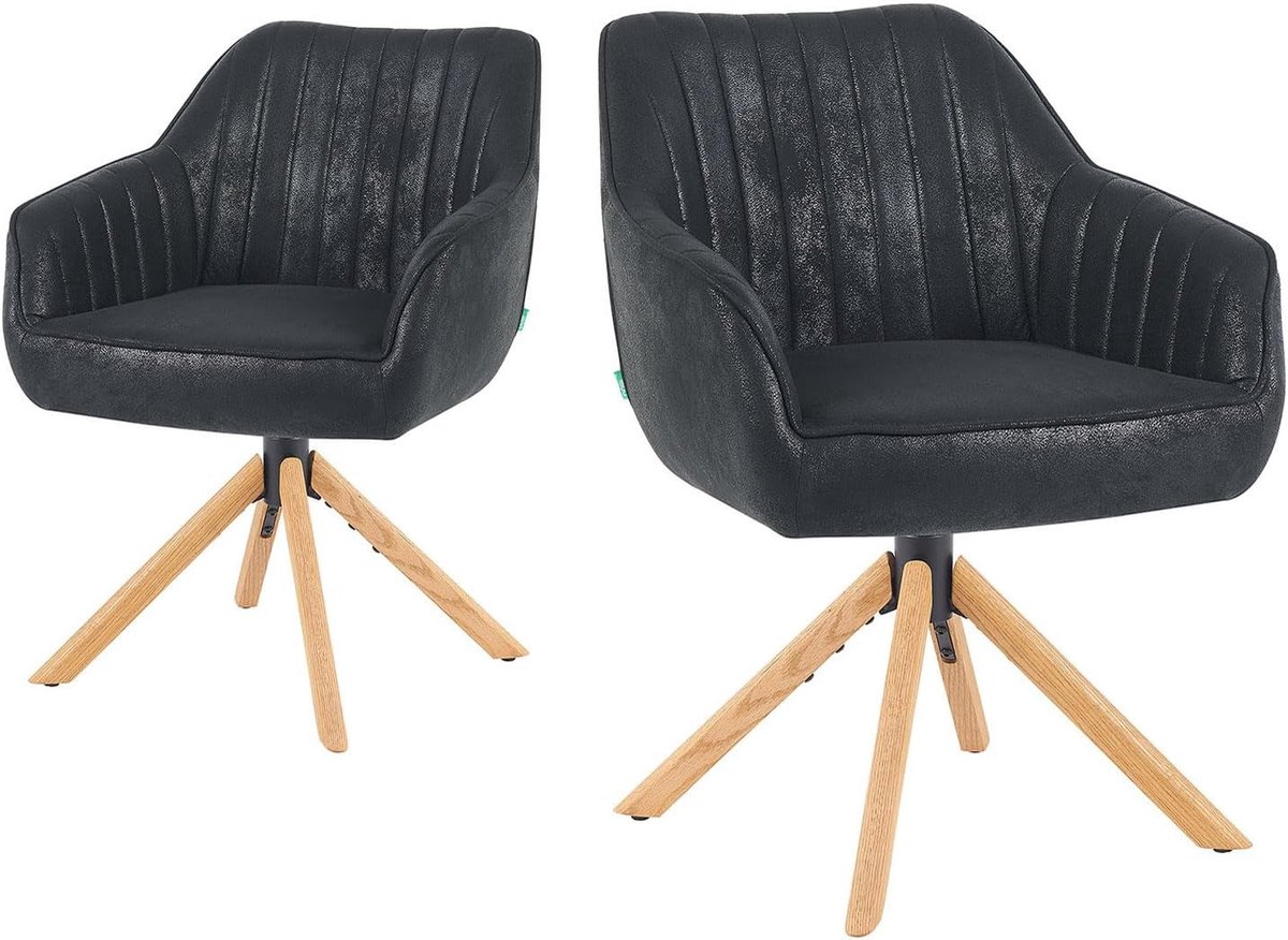 Eetkamerstoelen – Stoel Set – Design Stoelen – Draaibare Stoelen – Zwarte Suède Kunstleer