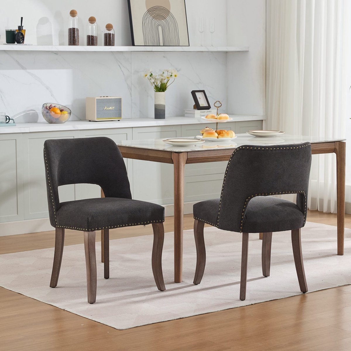 OKWISH Eetkamerstoelen Set Van 2 - Hol Design Met Gebogen Rugleuning - Ademend En Slijtvas