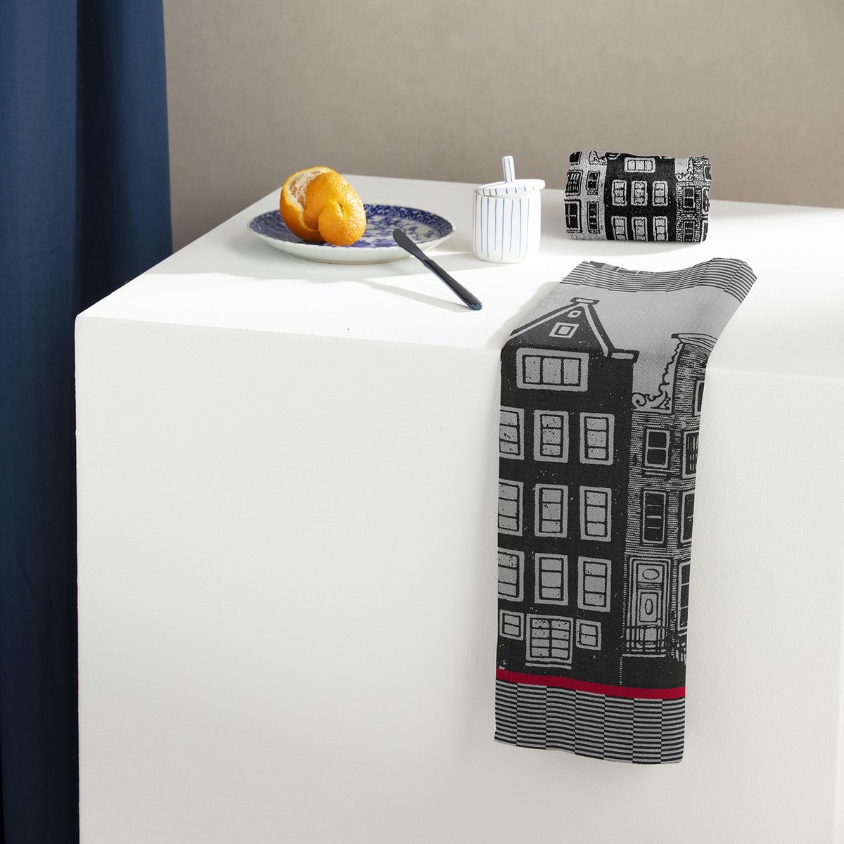 DDDDD Canal Keukendoek - Set van 6 - Katoen - Canal print - 50x55 cm - Badstof - Zwart