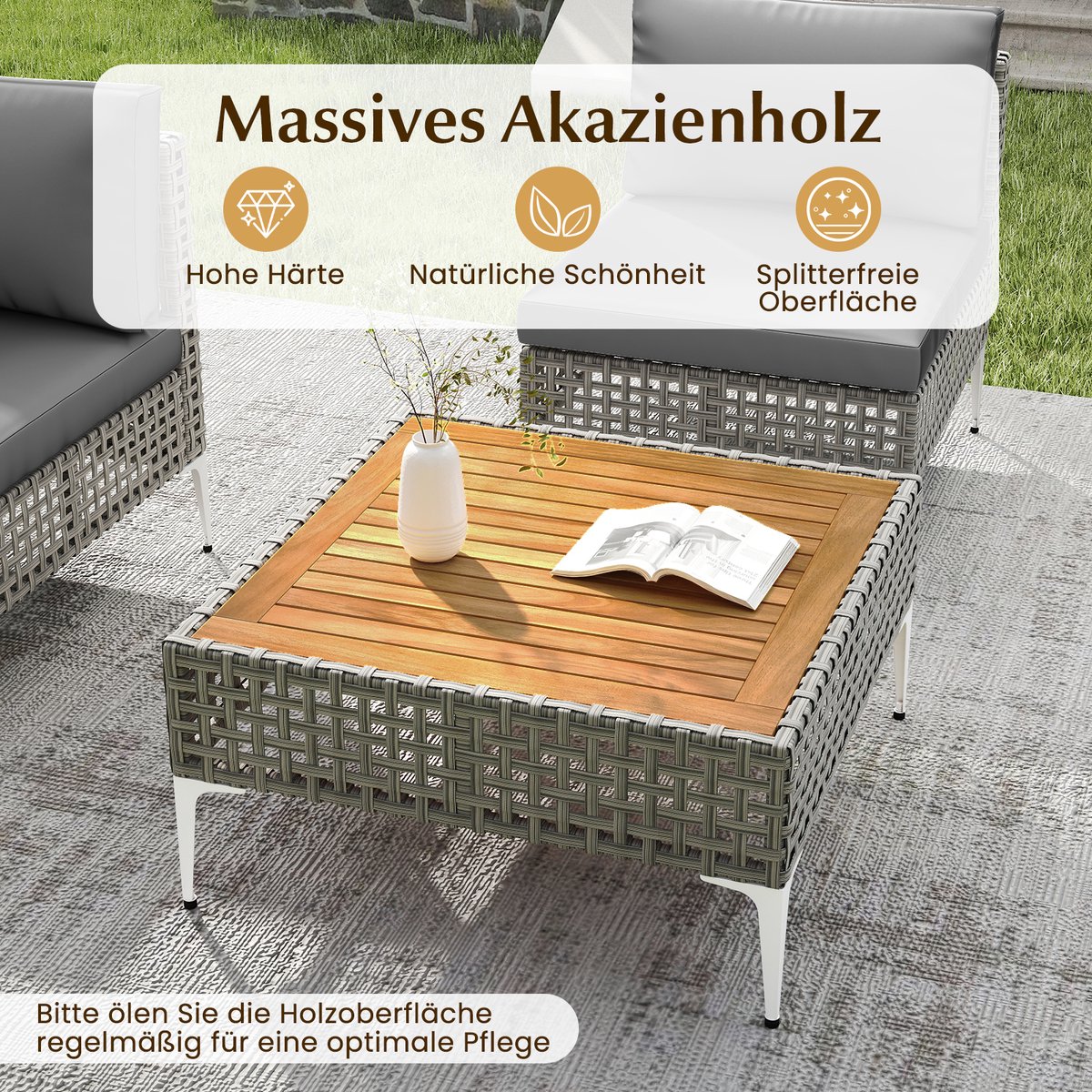 COSTWAY Loungemeubelen voor buiten, rotan tuinlounge met tafel en kussens, vrij te combineren, tuinmeubelset, balkonmeubels, terrasmeubels, zitgroep voor tuin, balkon, terras thumbnail 5