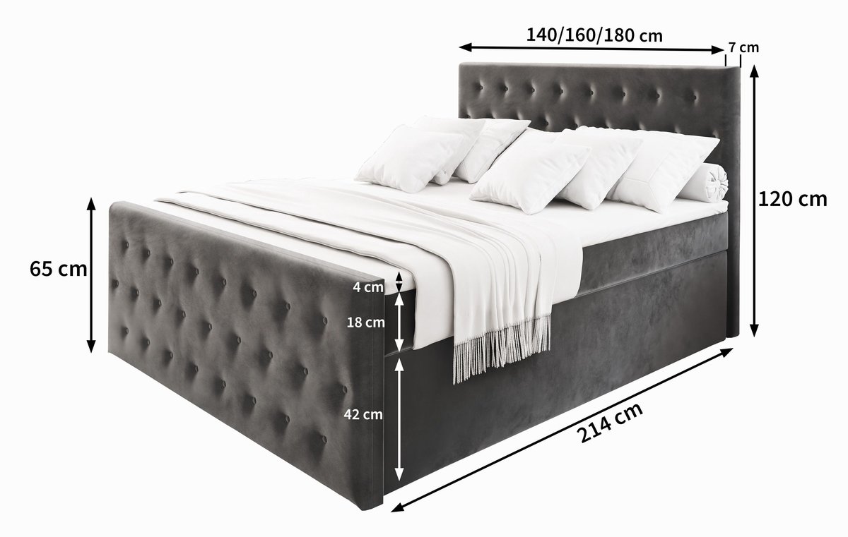 Boxspring FONDI 160x200 cm met matras en topper, bedkasten - Beige thumbnail 2