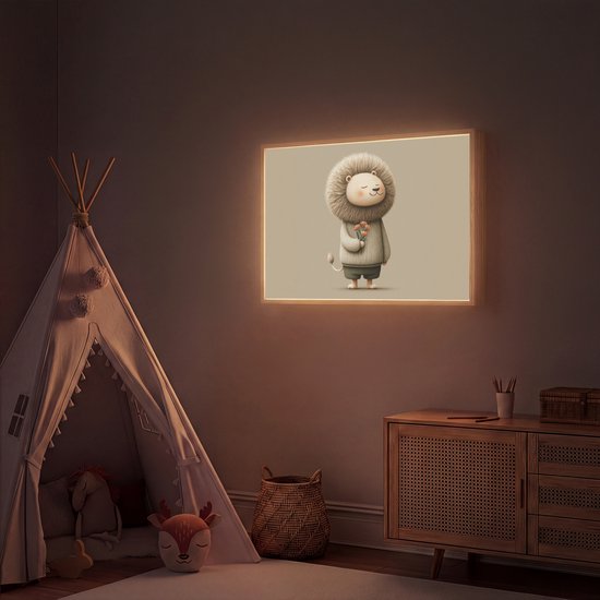Nachtlampje 90x60 cm - Kinder lamp - Leeuw - Oranje bloemen - Vriendelijk - Tafellamp kinderkamer draadloos - Slaapkamer lampje - Bedlamp kinderen - Kinderlampje - Wandlamp babykamer - Nachtlampjes van Merkloos — afbeelding 4