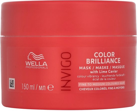 Een rode pot Wella Professionals Invigo Color Brilliance masker voor gekleurd haar.