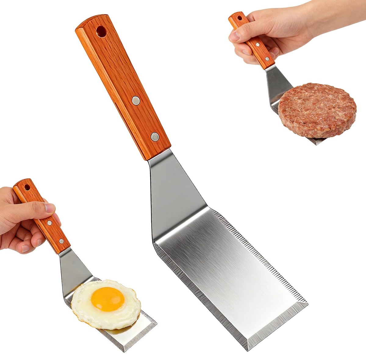 RVS spatel met houten handvat voor grillen en koken