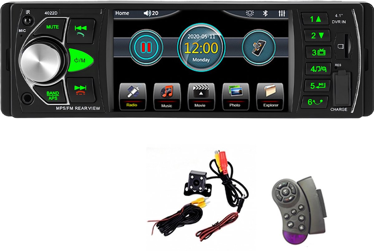 ESSGOO Autoradio met Bluetooth - USB, SD, AUX, FM - 1 DIN - Enkel DIN - 4.1 inch IPS-scherm MP5 - Multicolour Display - Handsfree bellen - Achteruitrijcamera