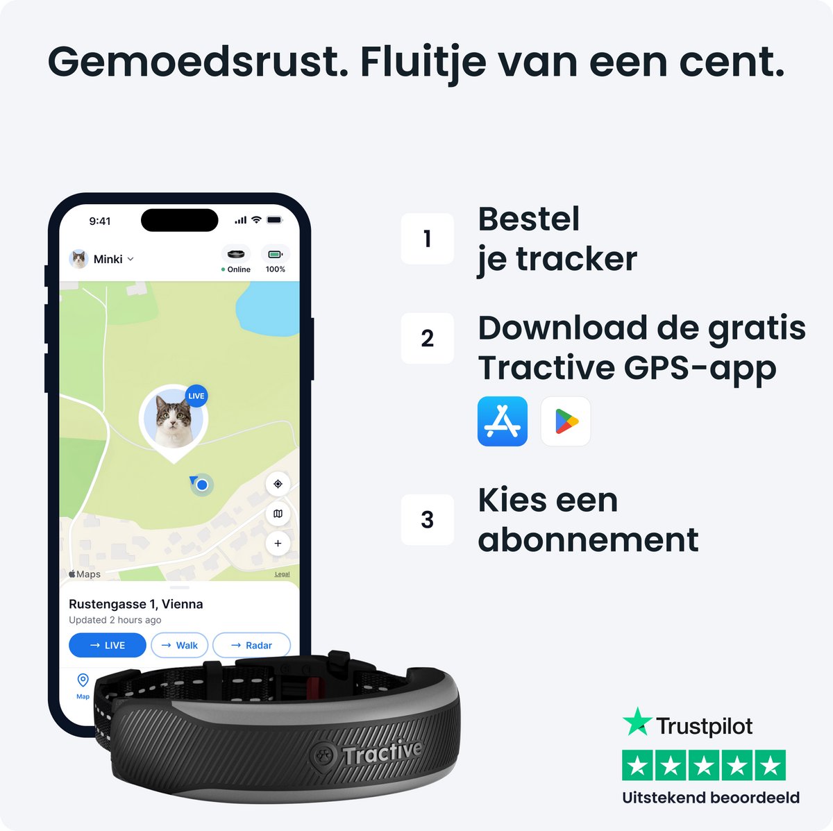 Tractive CAT 6 Mini – Slimme gps-tracker voor katten met gezondheidsmonitoring en geïntegreerde halsband – Zwart thumbnail 3