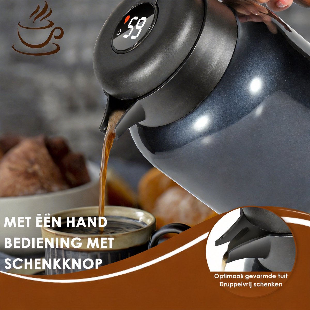 Dreamhigh® Thermoskan 2 Liter - Thermoskan voor Koffie - 100% Lekvrije Thermoskan - Roestvrij Staal - Warme en Koude Dranken - voor Thee - Melk en Koffie — cadeau in Koken & Dineren - foto 3