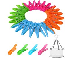 48 Stuks Kleurige Plastic Kledingknijpers met Mand - Windproof - UV Bestendig - Stabiele Squeezers - Geen Bedrukking - Sokken Clips voor Waslijnen en Kleding