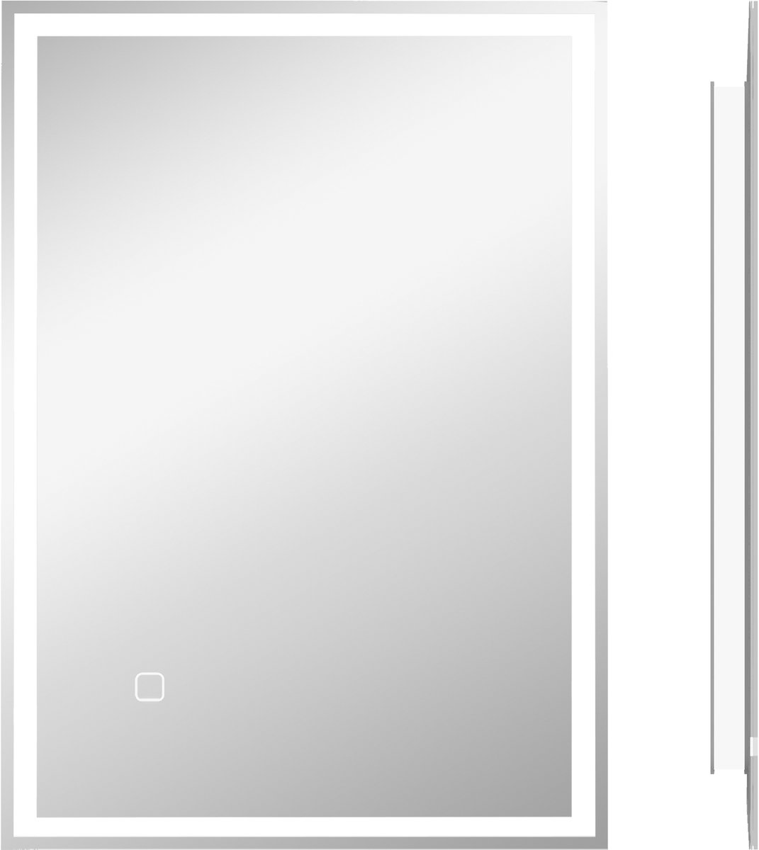 Wishdor - Badkamerspiegel - Ledverlichting - Touchschakelaar - Badkamer - Glas - Zilver