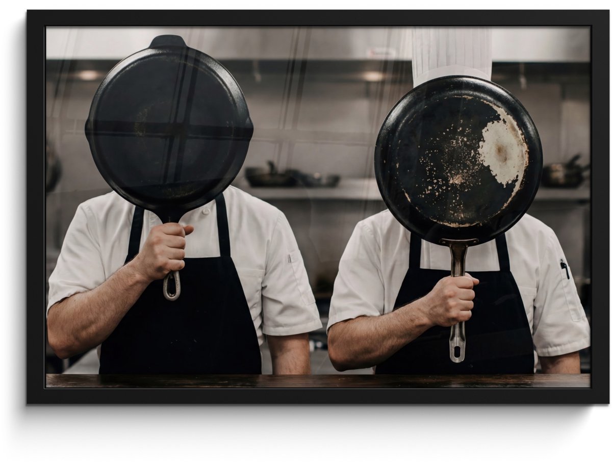 Poster in lijst - Fotolijst 60x40 cm - Posters - Koks - Koekenpannen - Keuken - Posterlijs