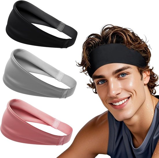 Daity 3-delige set - Zweetabsorberende sporthoofdband - zeer elastisch - unisex - geschikt voor fitness - hardlopen - yoga - fietsen - basketbal en andere sporten.