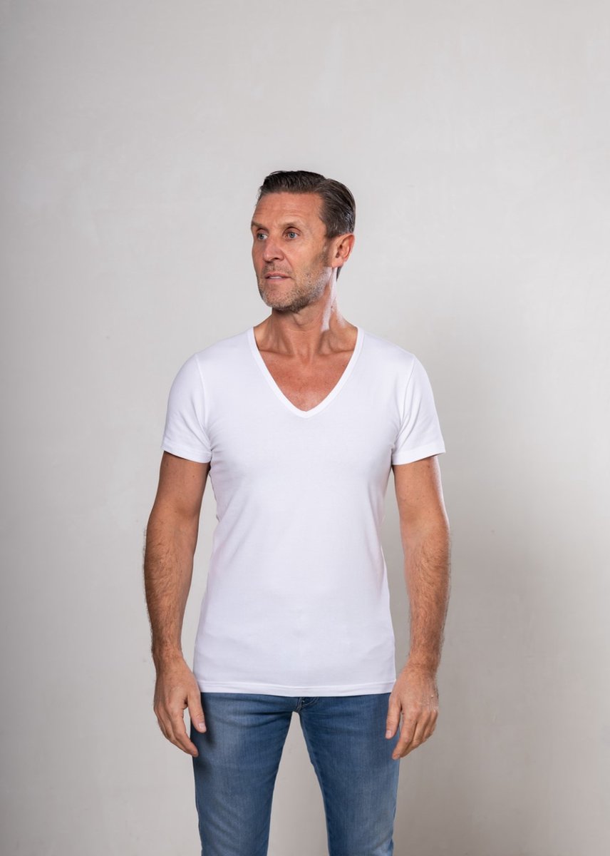 Alca Fashion - Regular Fit - Heren T-Shirt Lite Diepe V-Hals - Wit - L