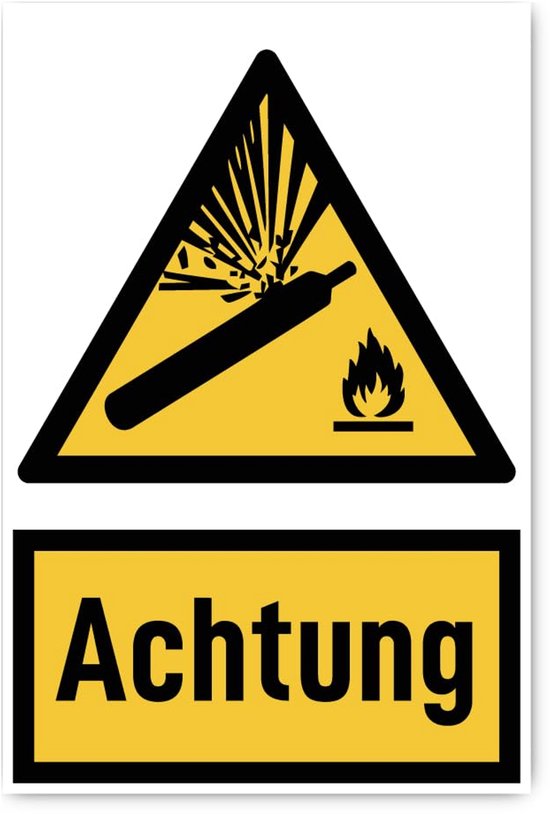 Veiligheidssticker Gasflessen - Waarschuwingsbord - Veiligheidsmarkering - Volgens DIN norm - 150x100 mm - Geel/zwart — afbeelding 5