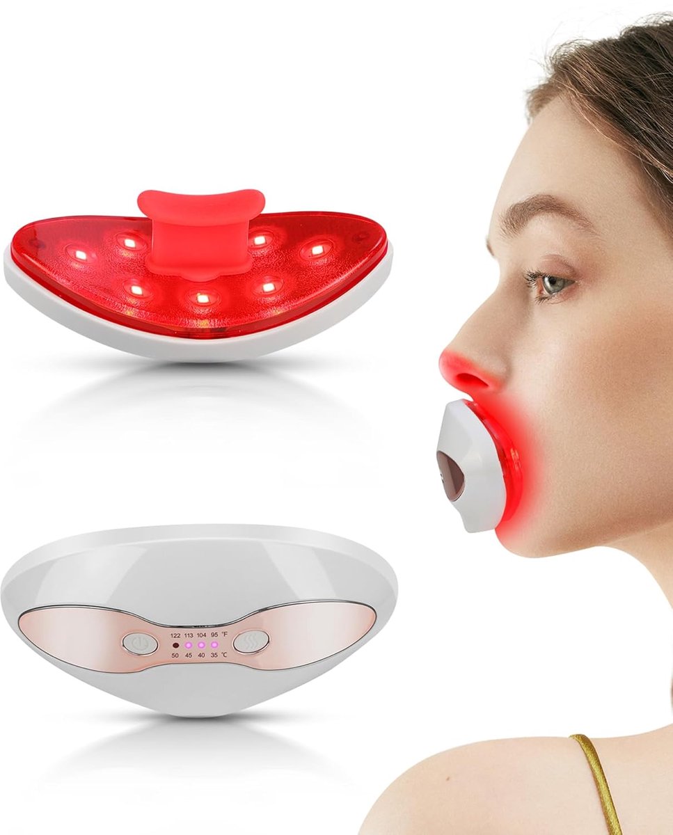 2 In 1 Lippen En Oogverzorgingsapparaat Verwarmd Met 4 Standen Anti Aging Voor Vollere Lippen En Minder Donkere Kringen Wit
