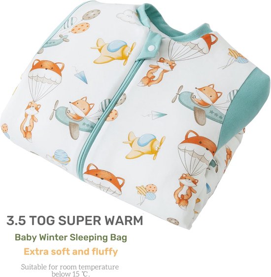 Winterslaapzak met Voeten en Afneembare Mouwen voor Baby en Kind - 3.5 TOG - Bamboe & Katoen — afbeelding 2