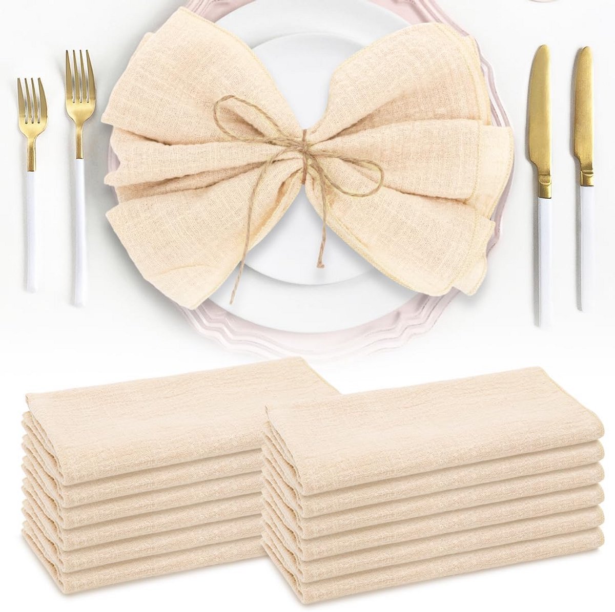 Set van 12 Stoffen Servetten Beige 42x42 cm voor Feestelijke Tafels
