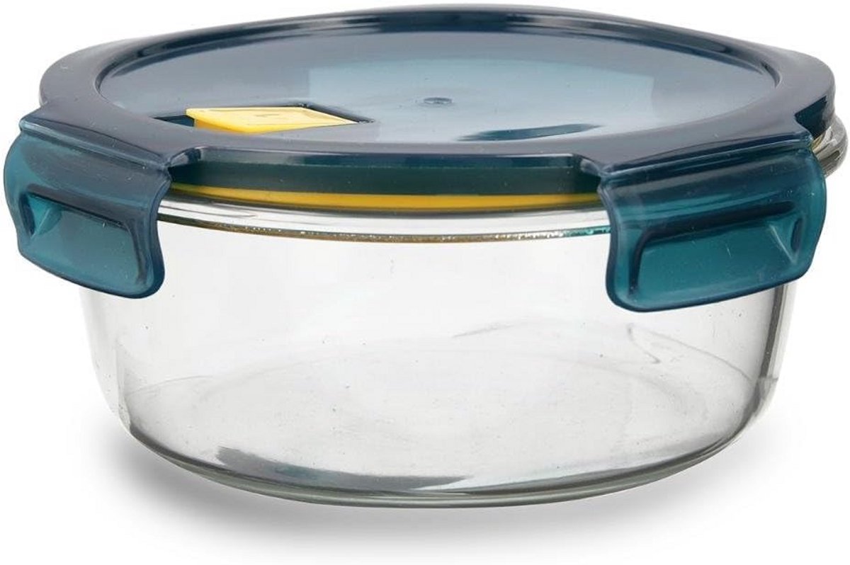Ronde Glazen Bewaardoos met Luchtdichte Deksel - Blauw - 95 ml
