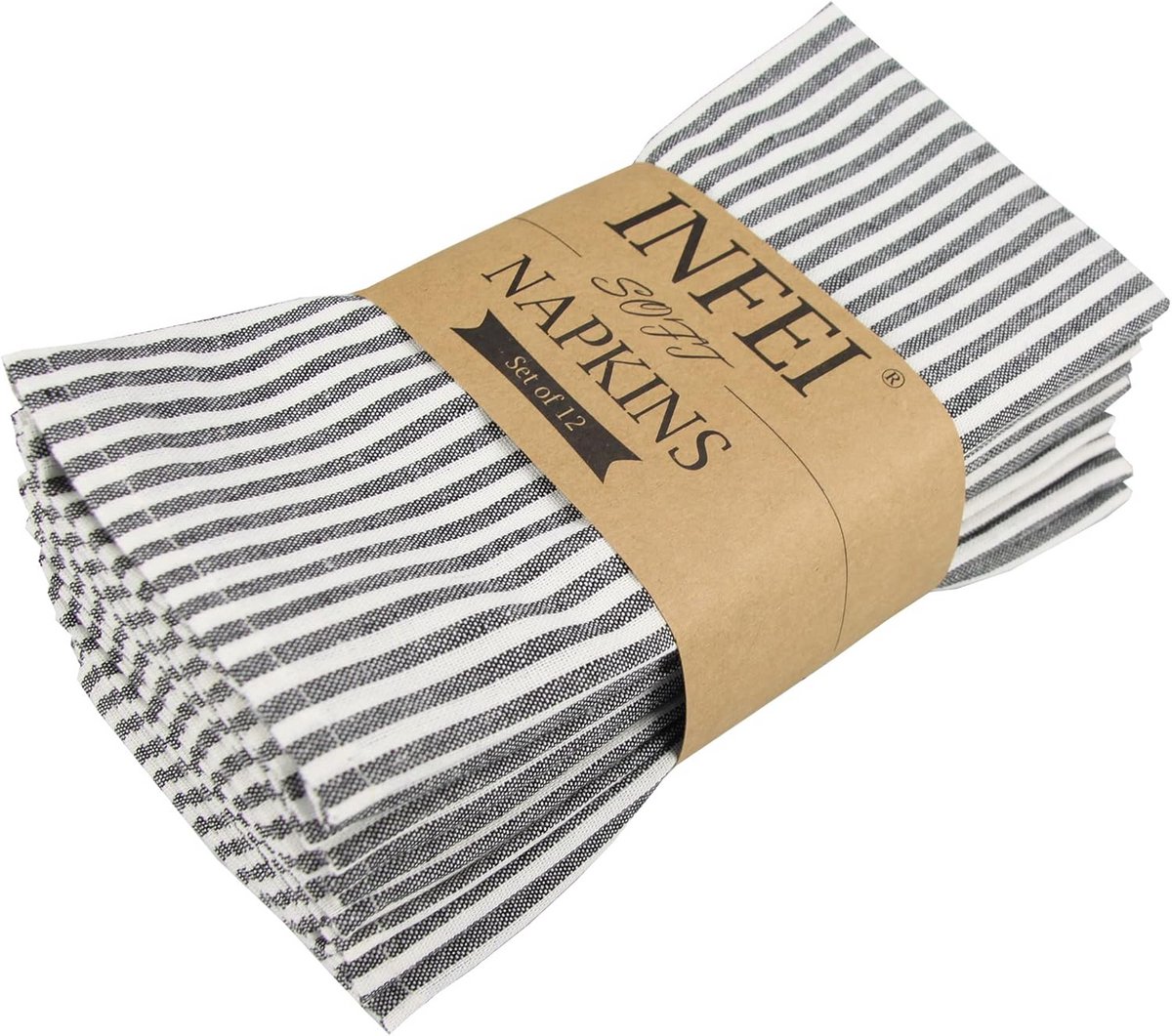 Set van 12 Effen Gestreepte Linnen Katoen Diner Servetten (40x30 cm)