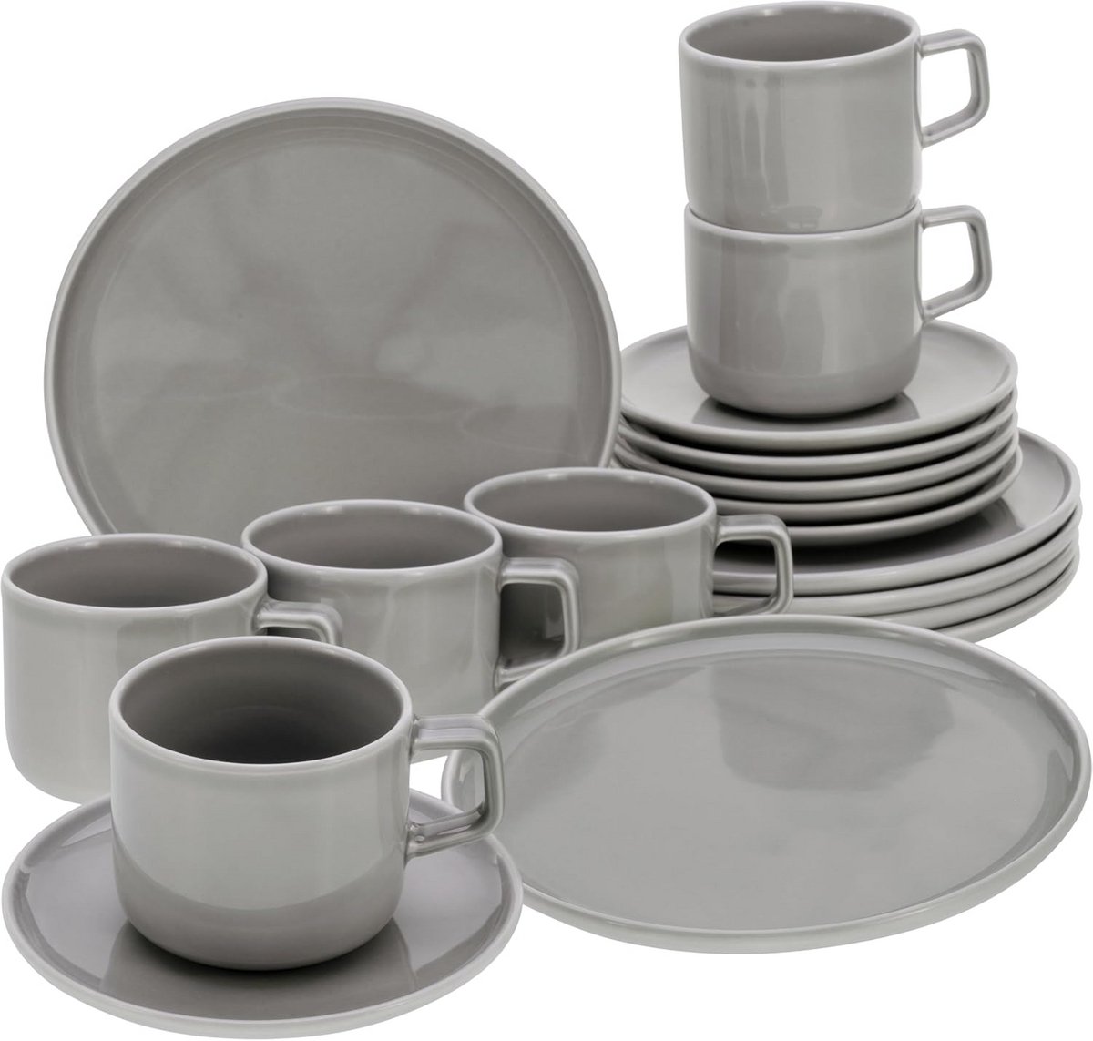 18-delig Servies 'Chef Collection' Grijs - Diner- en Koffieset van Premium Porselein