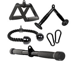 Kabeltrek Accessoireset Fitness: Triceps Touw, Stangen en V-Grip voor Krachttraining