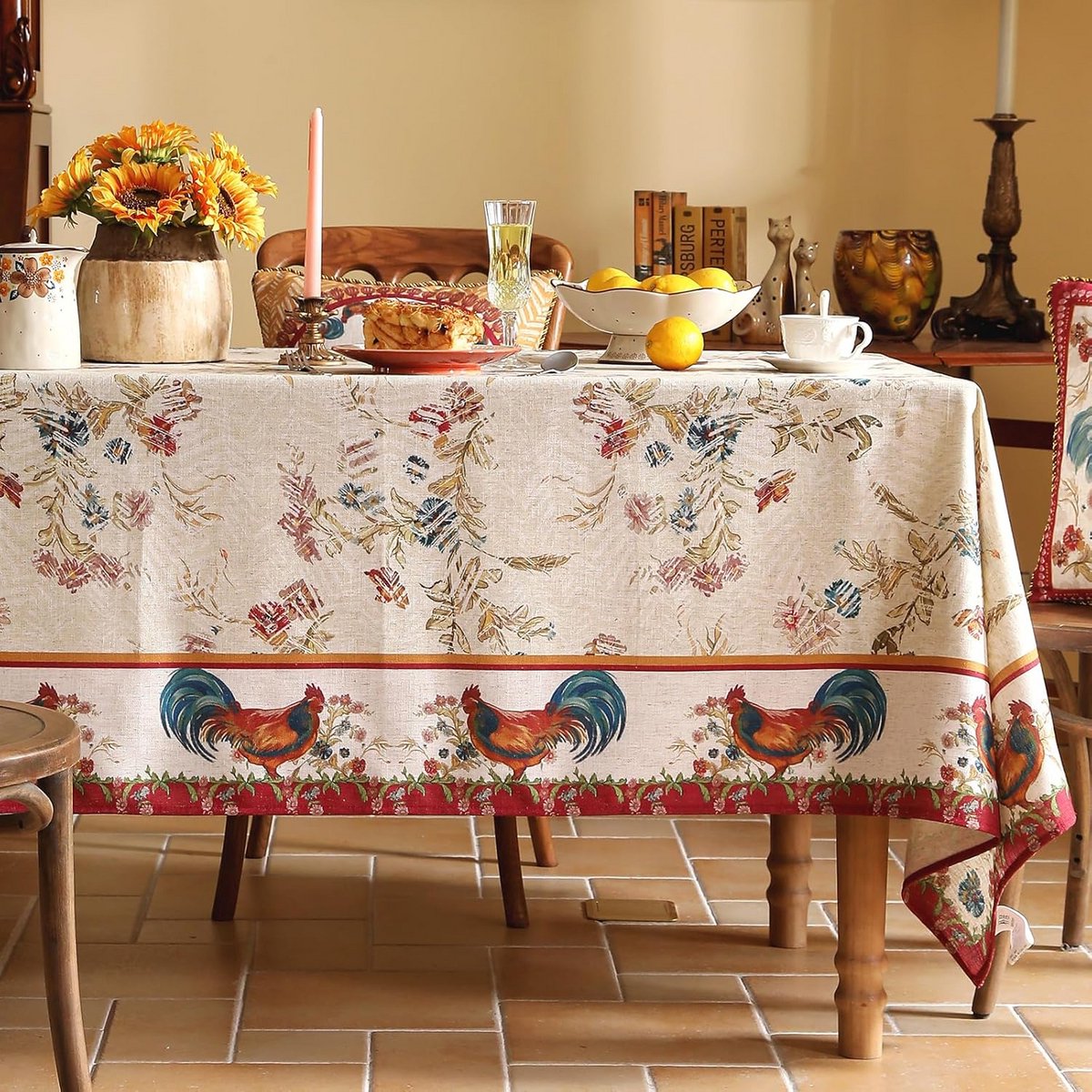 Linnen Tafelkleed met Vintage Dierenprint voor Keuken en Eetkamer