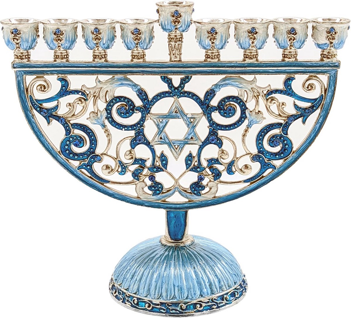 Mooie Geëmailleerde Hanukkah Kandelaar Metaal met Ster Decoratie