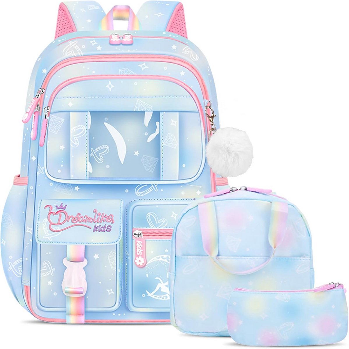 Meisjes Schooltas Set 3-Delig: Rugzak, Lunchtas en Pennen-etui voor Middelbare School