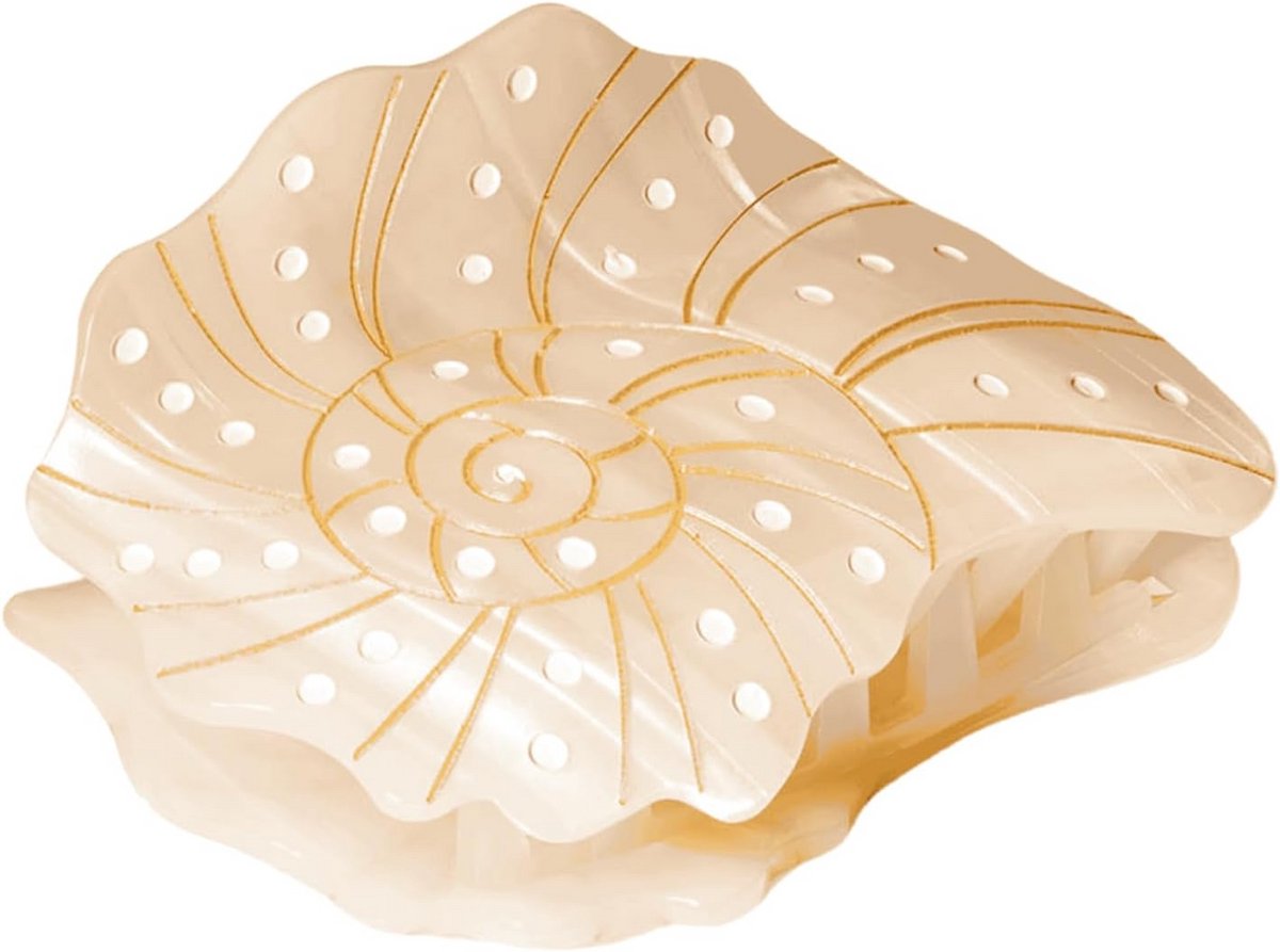 Grote Schelpvormige Haarklem met Parelmoerfinish en Gouden Details