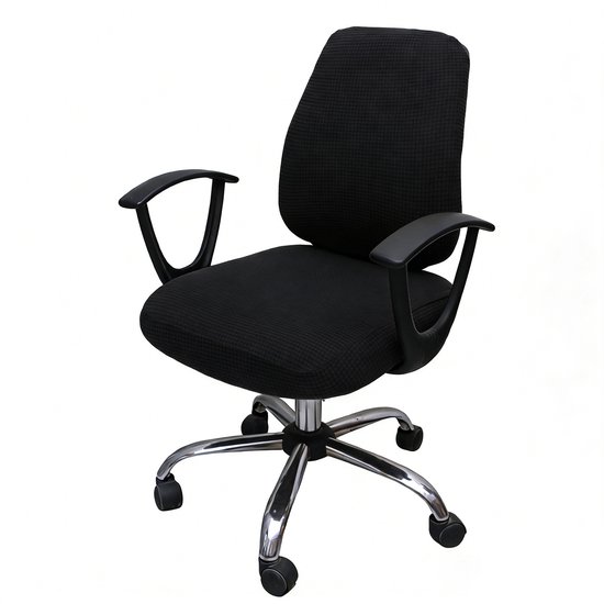 Gesplitste bureaustoelhoes - computerstoelhoes - elastische jacquard - wasbare bureaustoelhoes - draaibare computerstoelhoes - stoel niet inbegrepen - rugleuninghoogte 36-50 cm - zitlengte 38-52 cm - zitbreedte 38-52 cm-Zwart