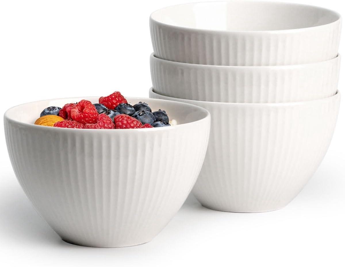 Ontbijtkommen set van 4 - Diepe kommen van porselein voor havermout en salade - Wit - Vaatwasmachinebestendig - Oven- en magnetronbestendig - Groot formaat 750ml
