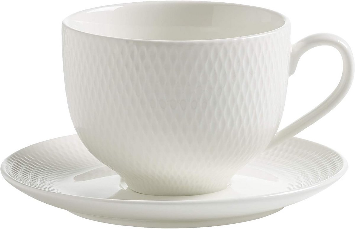 Klassieke Witte Theekop en Schotel Set van Porselein - 220 ml