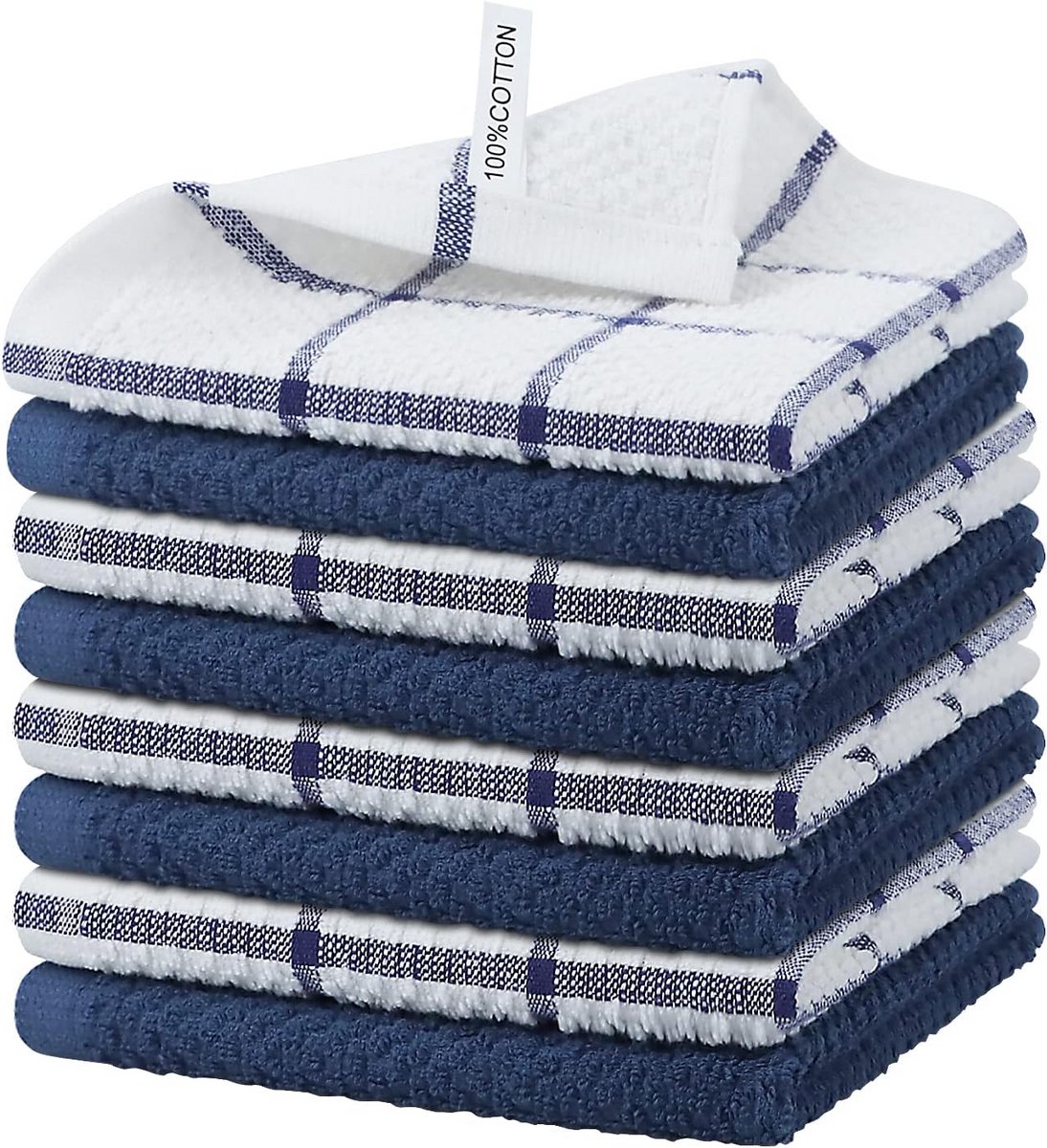 8-Pack Keukendoeken Droog, 100% Katoen, Extra Absorberend, 30x30 cm, Marineblauw