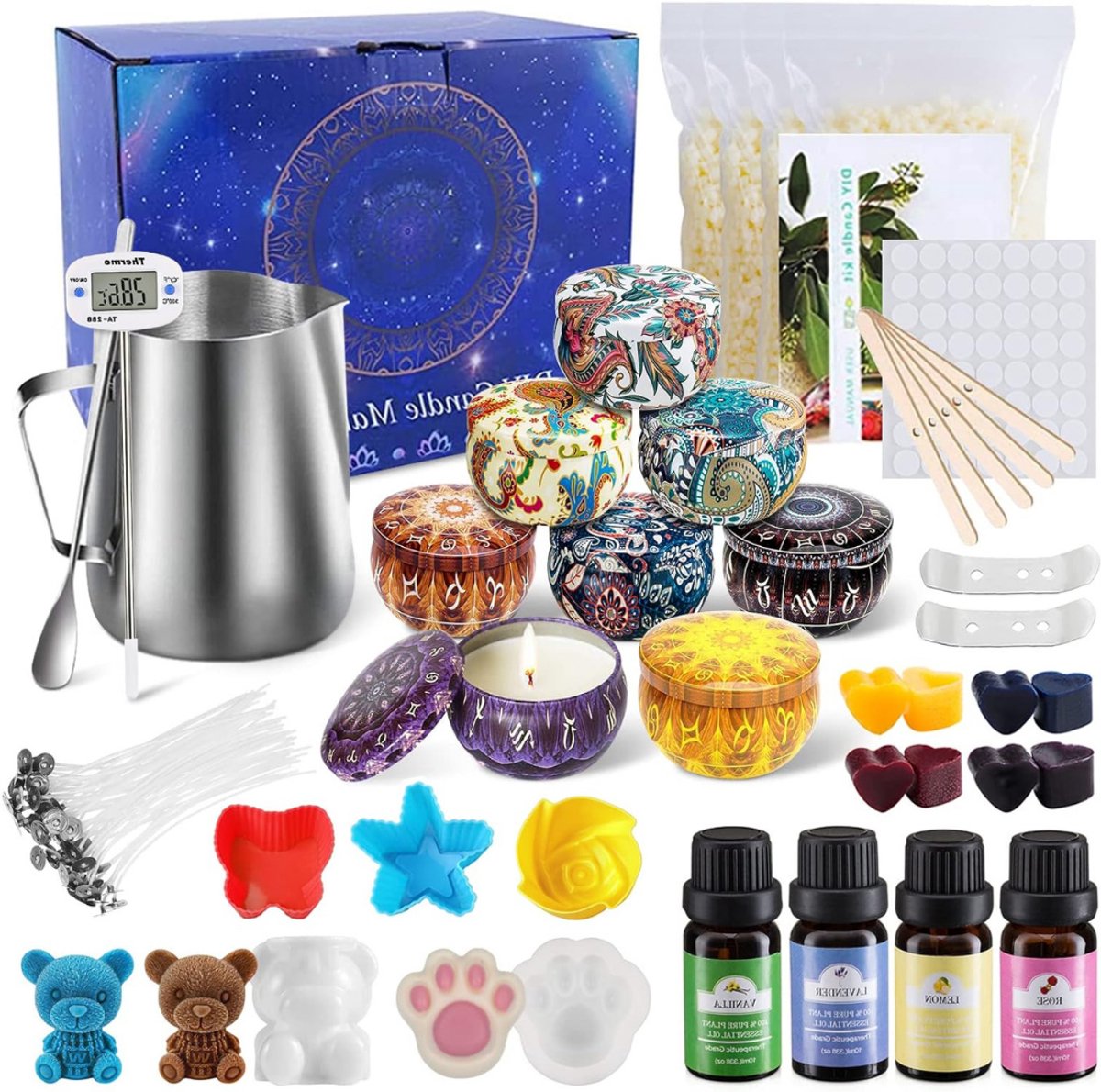 Quvo® Candle Making Kit – Zelf Kaarsen Maken Set – Starterspakket - Voor Volwassenen & Kinderen - Inclusief Accessoires – DIY - Cadeau set - Blauw - 22cm x 18cm x 14cm