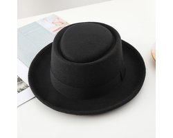 Unisex klassieke witte fedora hoed, Gatsby Panama fedora cowboyhoed uit de jaren 20 voor mannen en vrouwen, Gatsby hoed met brede rand van vilt, Halloweenkostuum gangsterhoed - zwart