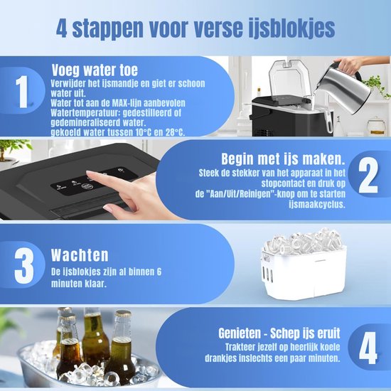 Aura® ljsblokjesmachine - Zelfreinigende Ijsblokjesmaker - Ijsblokmaker - Zwart - 23cm x 29cm x 30cm van Aura — afbeelding 2