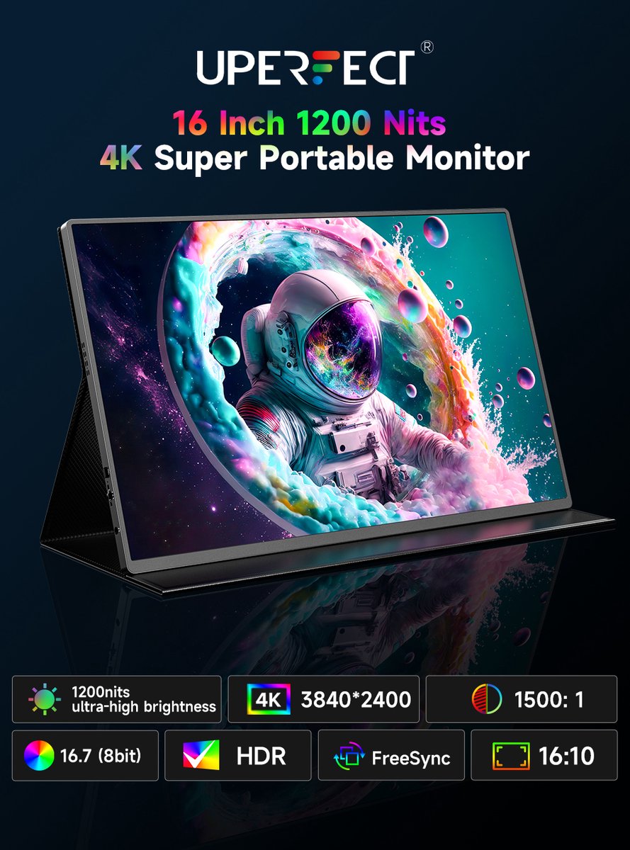 16" UPERFECT UColor T6 4K HDR draagbare monitor 3840x2400 1200 nits zonlichtleesbaar IPS 100% sRGB - Afbeelding 5