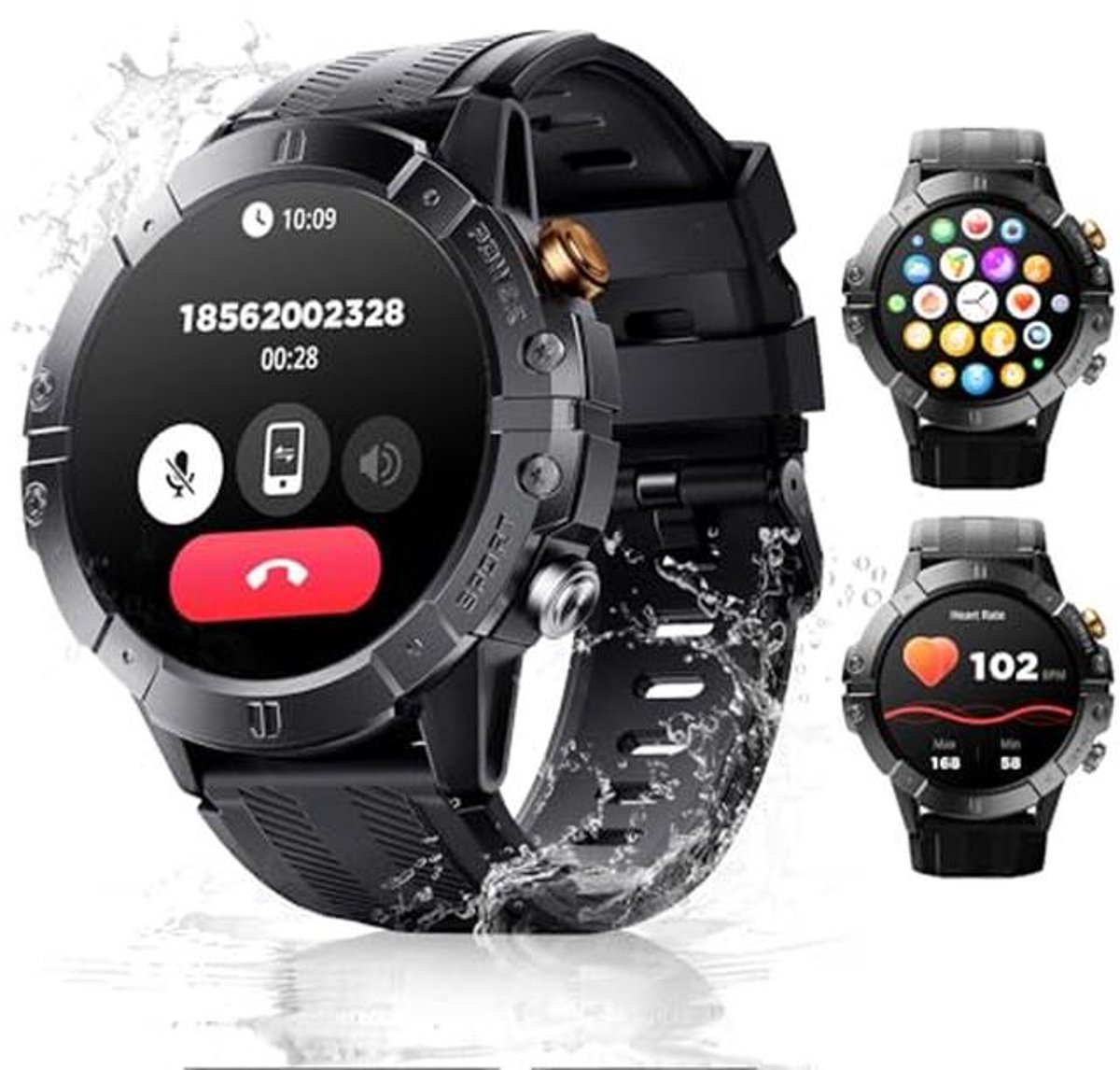 Smartwatch voor heren en dames, 1,52 inch smartwatch met bluetooth-oproep, 120+ sportmodus, slaap, hartslagmeter, waterdichte smartwatch voor Android en iOS, zwart