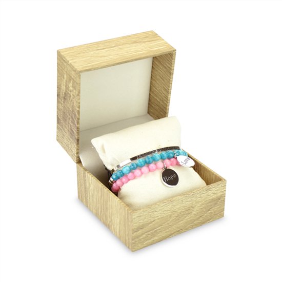CO88 Collection Gift Set 8CO-SET010 Sieraden Geschenkset - Drie Armbanden - Staal en Natuursteen - One-size - Zilverkleurig / Lichtblauw / Roze