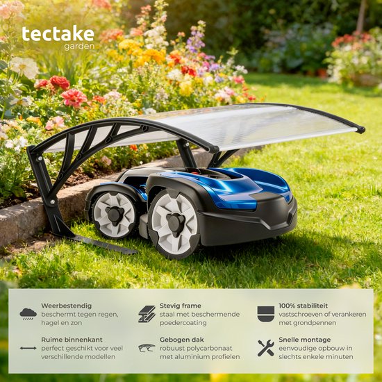 tectake® Garage voor Robotmaaier - Grasmaaier Carport - Robot Maaier Laadstation Afdak - Weerbestendig - 81 x 100 x 48 cm - Inclusief 4 Grondpennen - Transparant van Merkloos	 — afbeelding 2