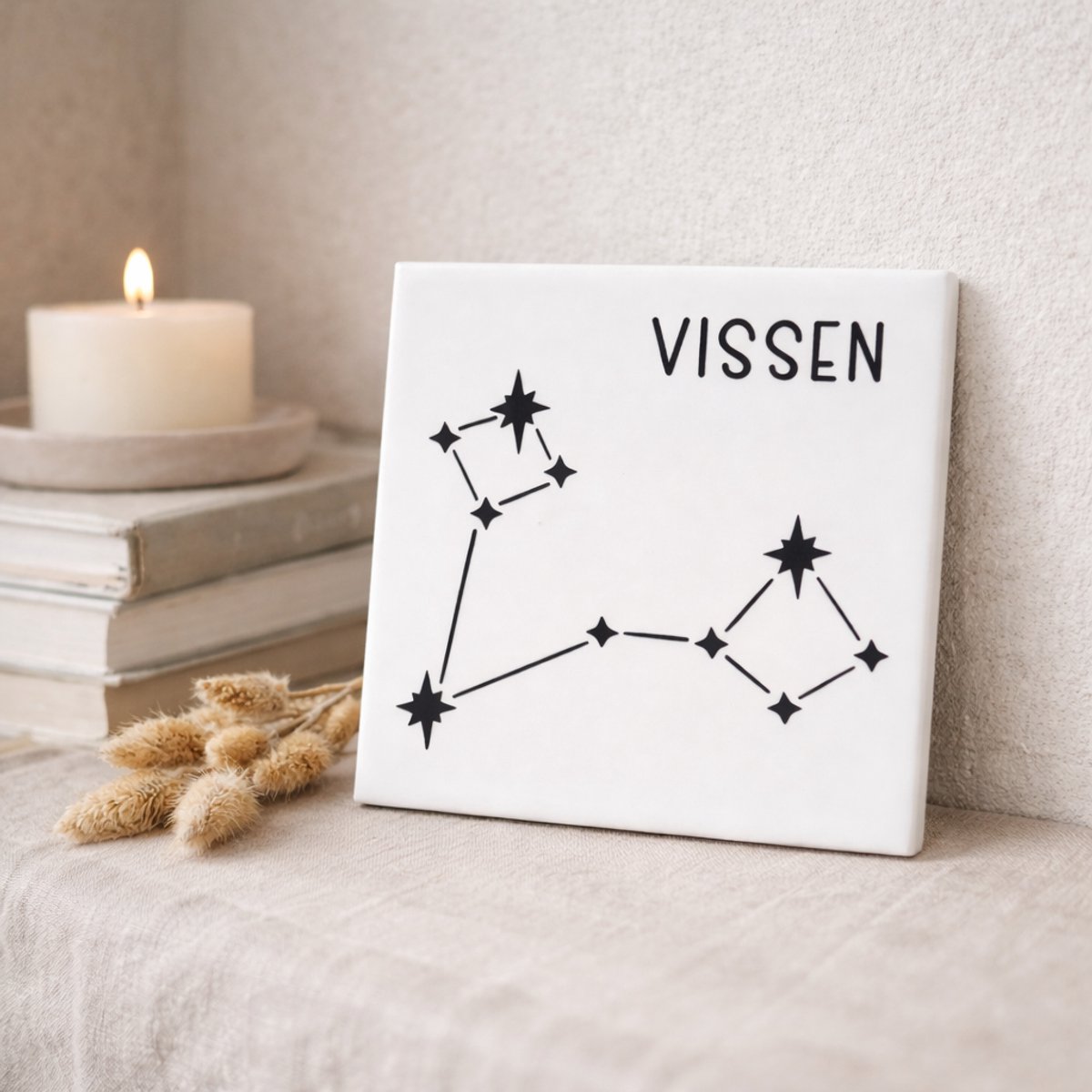 Troubadot | Tegeltje sterrenbeeld Vissen | minimalistische | decoratieve tegel met sterrenbeeld | kraamcadeau | geboorte | persoonlijk cadeau