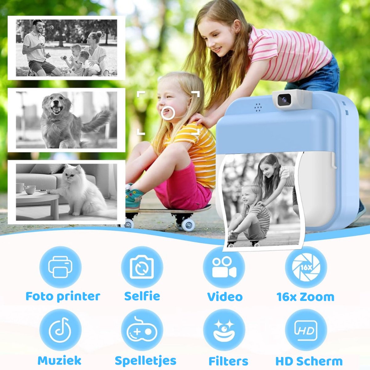 Luumuu® Digitale Kindercamera Met Foto Printer - Fototoestel Voor Kinderen - Kinder Fotocamera Instant Print- Speelgoed Video Camera Kind - Vlogcamera Kids - Sd Kaart 16GB - Blauw - Incl. Ebook – foto 4