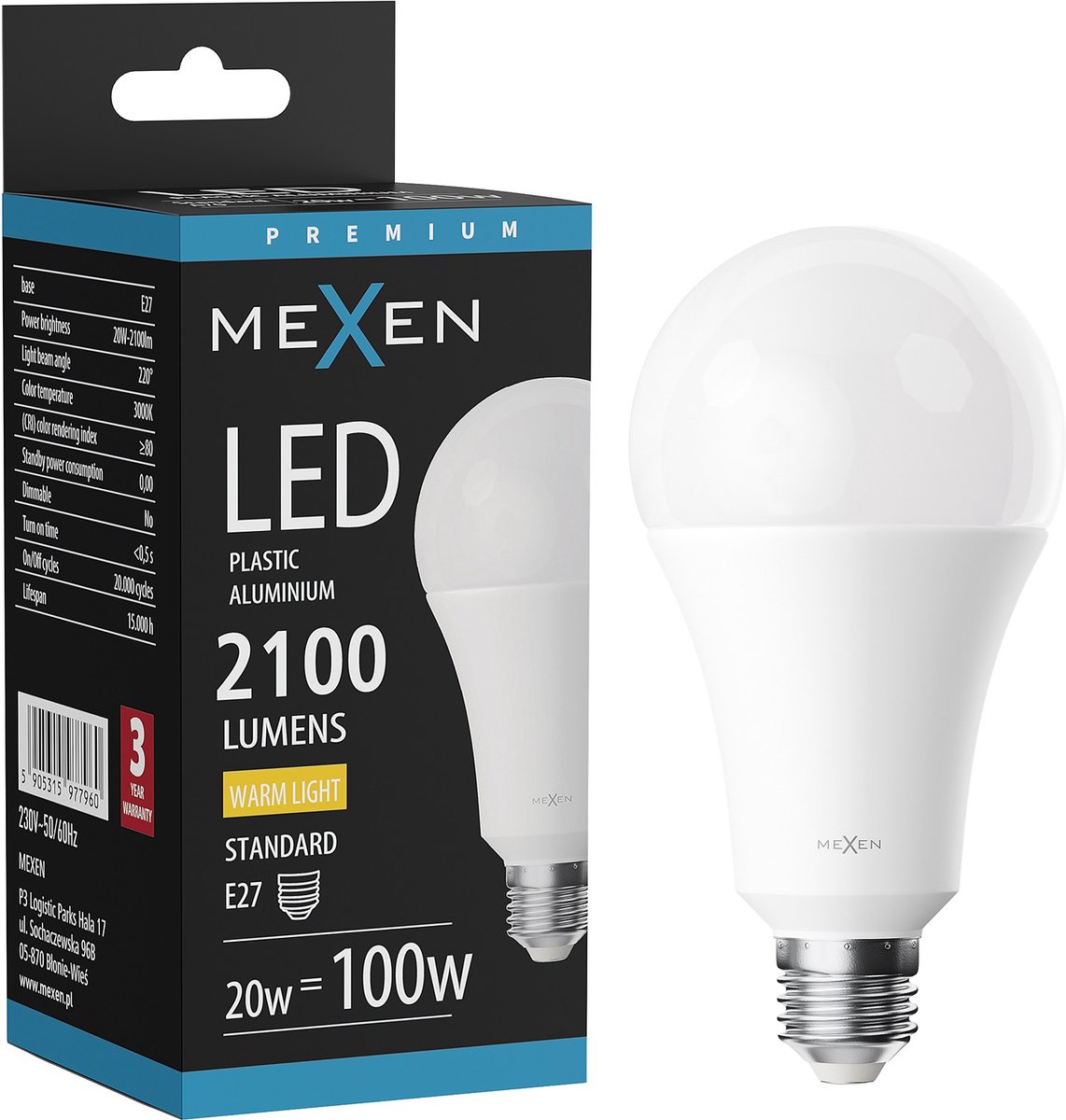 Mexen Nova LED-lamp E27, A70, 20W, Warm - 3000K, 2100 lm - L100-E27-2030-01