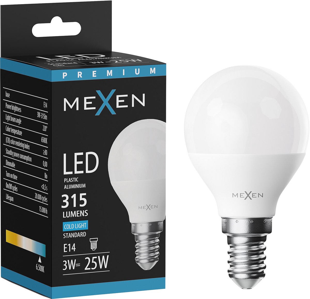 Mexen Nova LED-lamp E14, G45, 3W, Koud - 6500K, 315 lm - L101-E14-0365-01