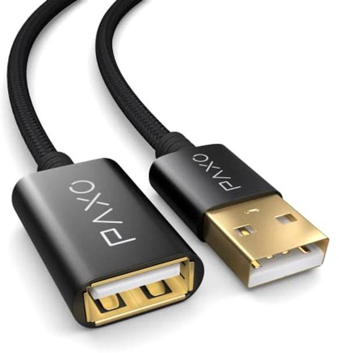 USB 2.0 Verlengkabel 0,5m - Nylon, Zwart, A-A, Aluminium Plug, Robuust Design