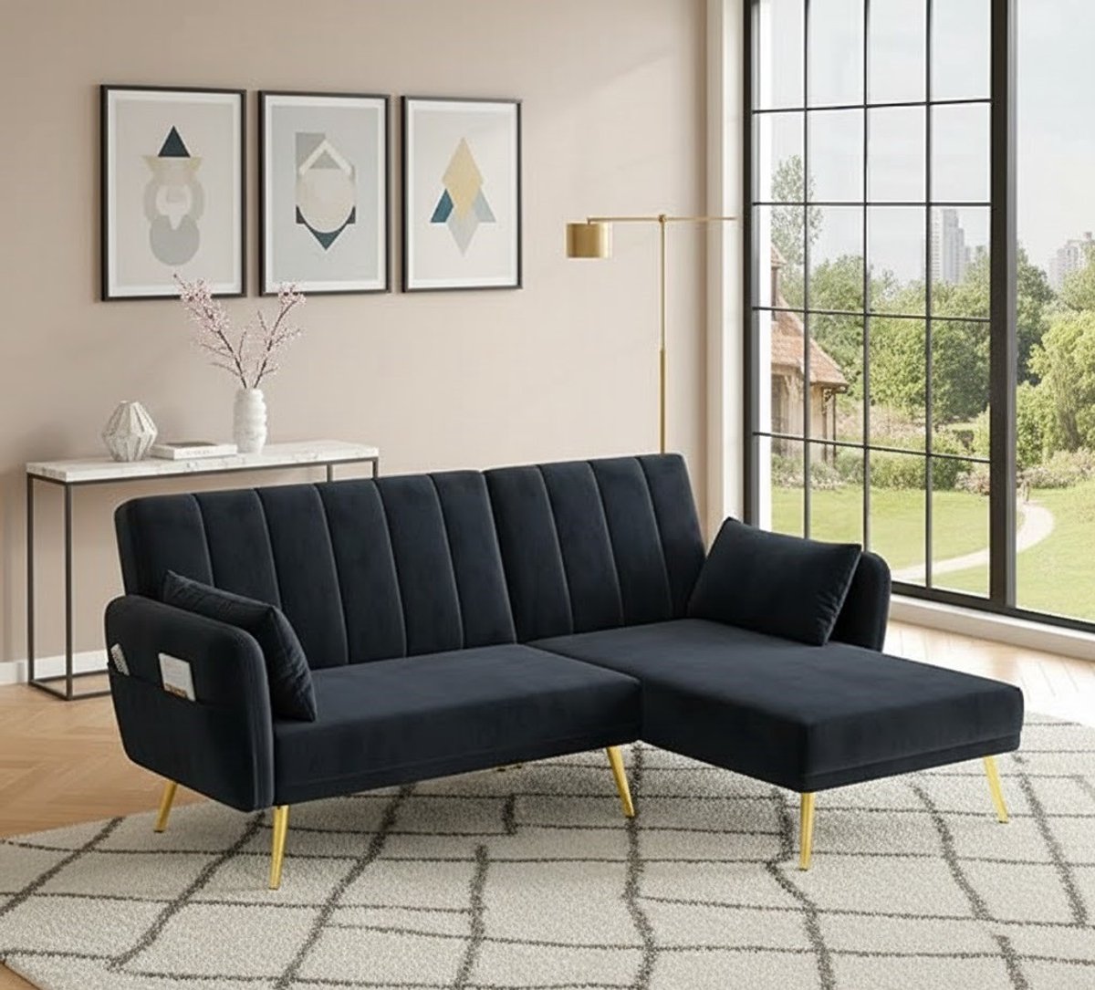Multifunctionele Opvouwbare Tuinbank met Matras en Houten Frame - Moderne Klapbank voor 2 Personen, Verstelbare Armleuningen, Grijs/Beige (Turkoois) House&Garden