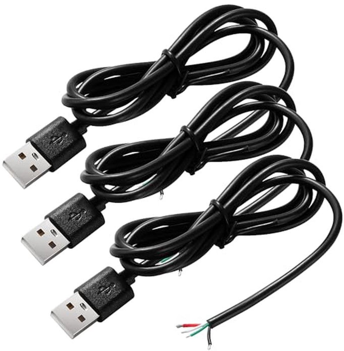 3 Stuks USB-A Mannelijke 4 Pin Blote Draad - 1m 22AWG voor USB Apparatuur en DIY